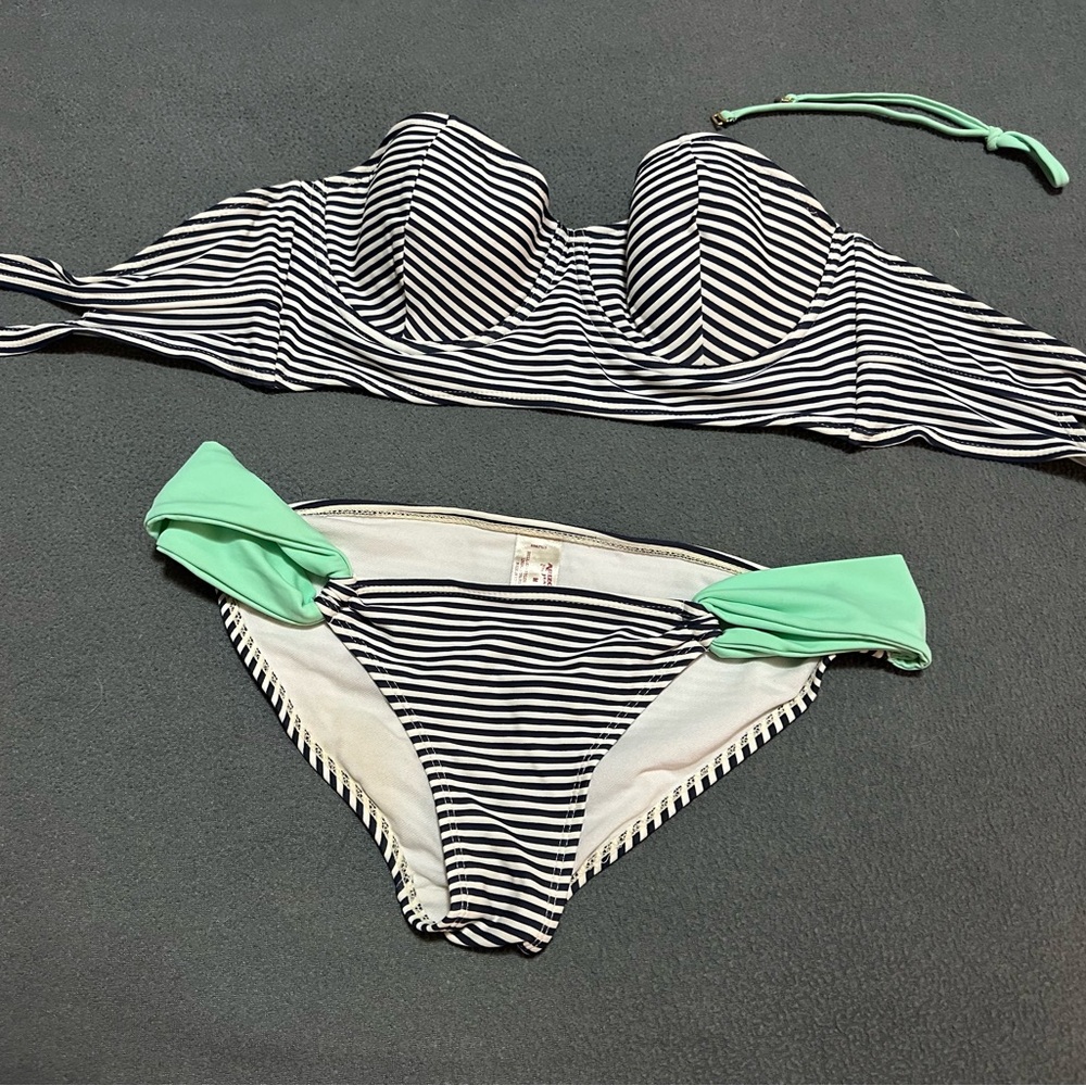 Striped Bikini Set with Mint Accents